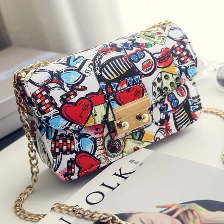 Summer Graffiti Flap Bag Women Handbags Purses High Chain Messenger Clutch
