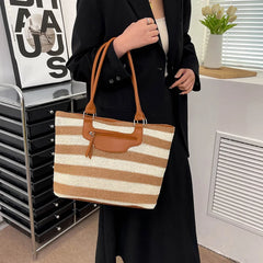 Summer Striped Shoulder Bag Big Beach Casual Straw Bag Ladies Tote