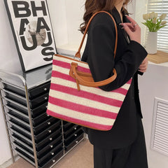 Summer Striped Shoulder Bag Big Beach Casual Straw Bag Ladies Tote