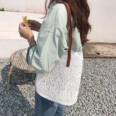 Summer Lace Bucket Shoulder Bag for Women Tote Shopping Handbag
