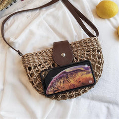 Summer Rattan Bags Women Saddle Straw Shoulder Bag Crossbody Bag Half Moon