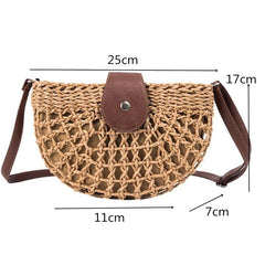 Summer Rattan Bags Women Saddle Straw Shoulder Bag Crossbody Bag Half Moon