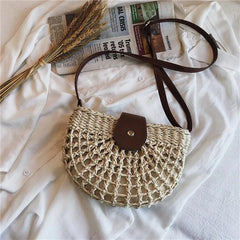 Summer Rattan Bags Women Saddle Straw Shoulder Bag Crossbody Bag Half Moon