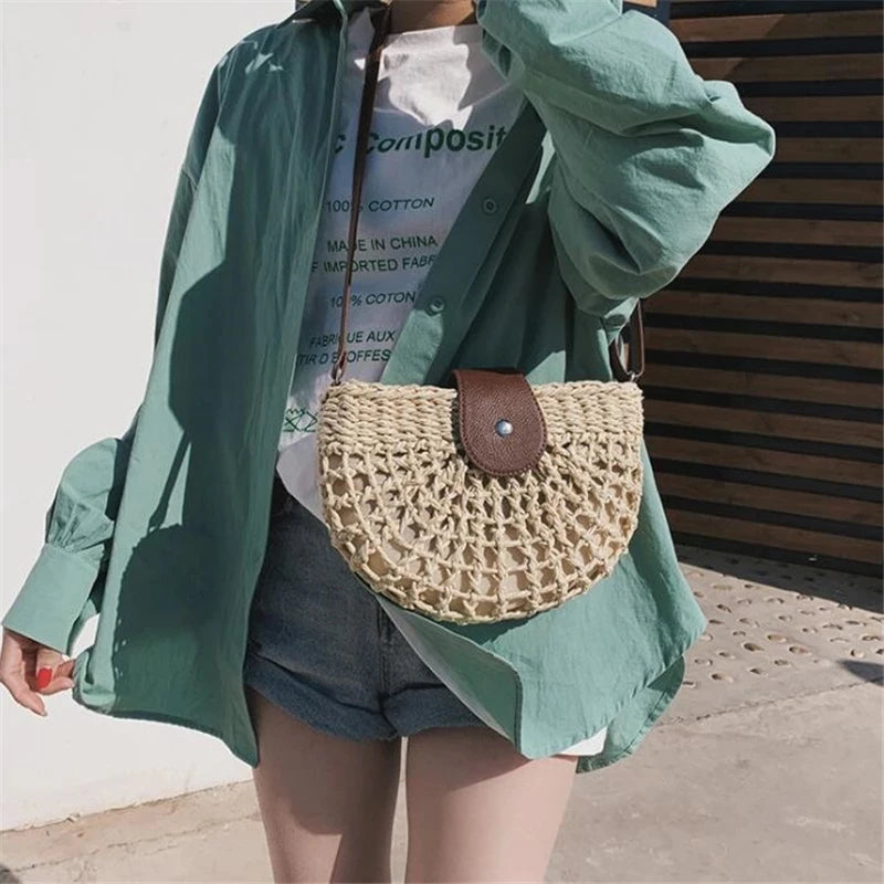 Rattan Saddle Straw Shoulder Bag Crossbody Bohemia Clutch