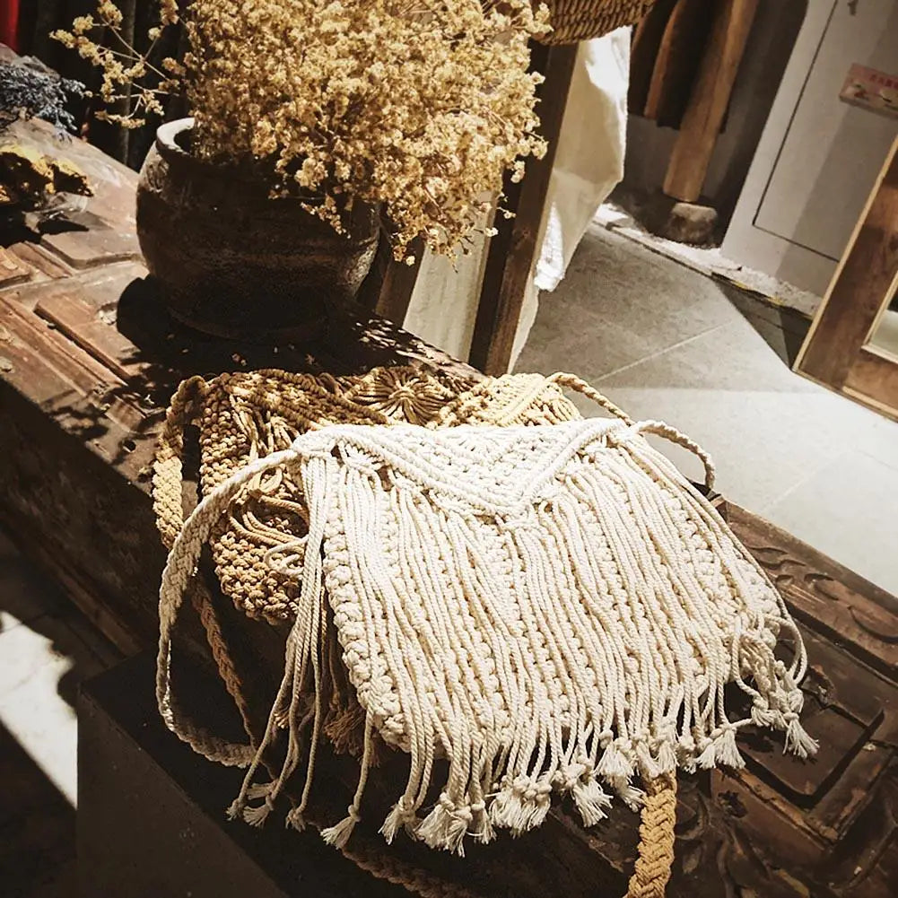 Women's Straw Tassel Beach Bag Rattan Crossbody Shoulder Bag