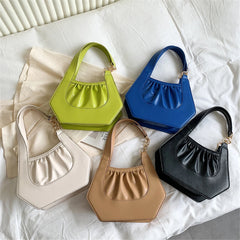 Summer Women's Handbags Ruched PU Leather Shoulder Bags for Women