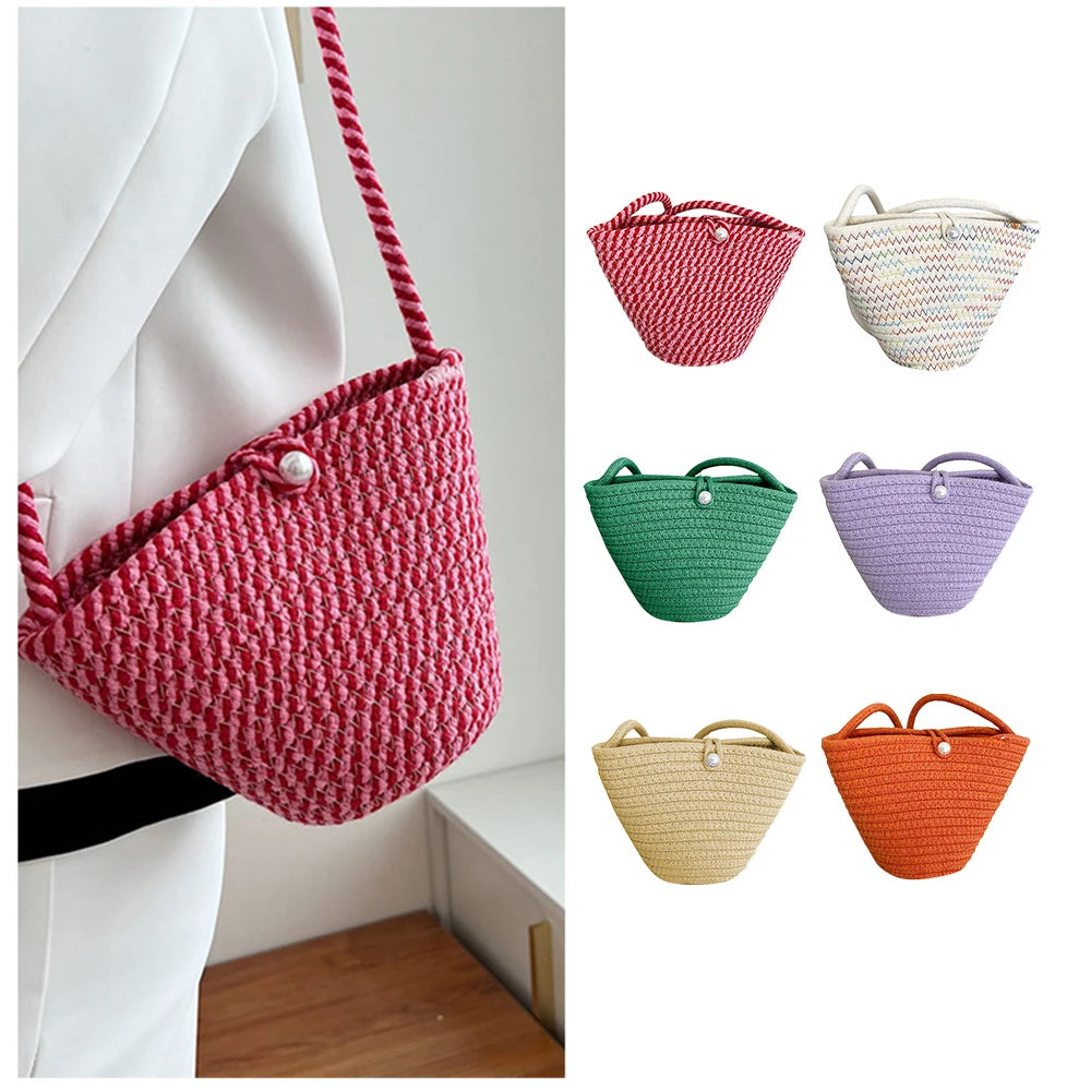 Summer Straw Bag for Women Bucket Beach Bag Rattan Travel Bohemia Shoulder