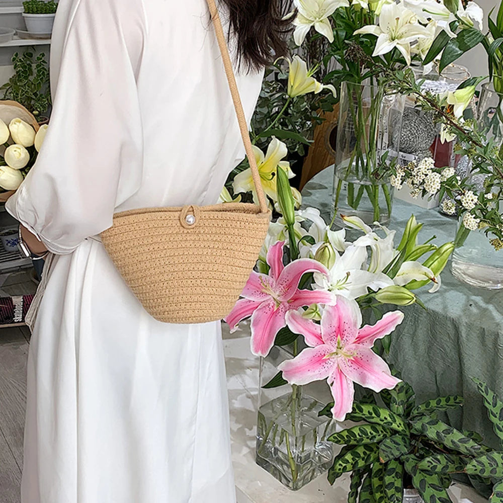 Summer Straw Bag for Women Bucket Beach Bag Rattan Travel Bohemia Shoulder