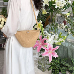 Summer Straw Bag for Women Bucket Beach Bag Rattan Travel Bohemia Shoulder