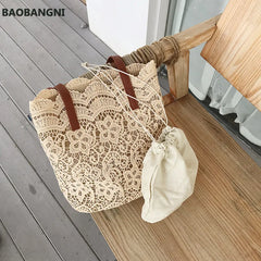 Summer Lace Shoulder Bag Women Handbag - Big Capacity Travel Beach Bag