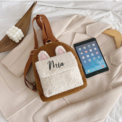 Teddy Wool Backpack Rabbit Ear Wool Women's Bag Personalized Embroidered