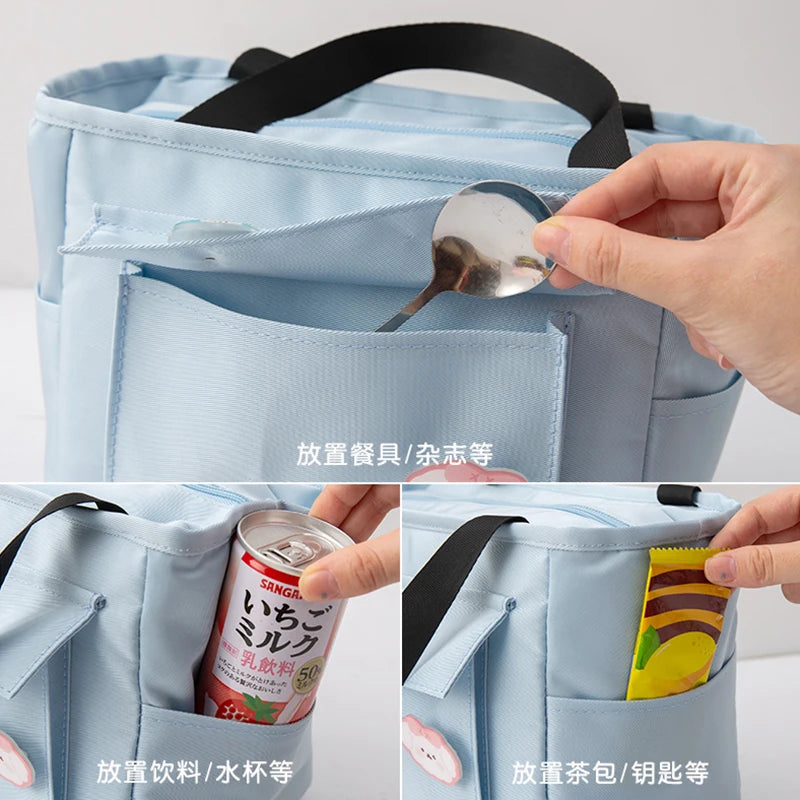 Women's Thermal Lunch Bag Large Tote Food Picnic Badge Portable Bags