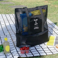 Thermal Insulation Handheld Lunch Bag Cooler Picnic Beach Tote Mesh Storage
