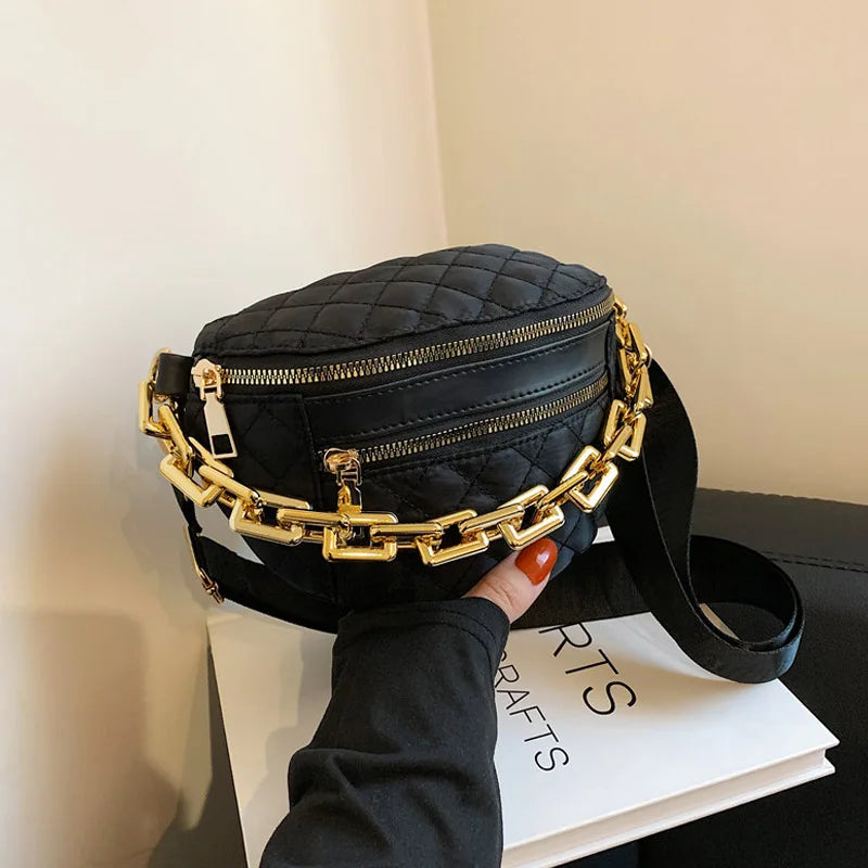 Plaid Cloth Waist Bag Chain Fanny Pack Women's Shoulder Crossbody Chest Bag