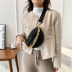 Plaid Cloth Waist Bag Chain Fanny Pack Women's Shoulder Crossbody Chest Bag