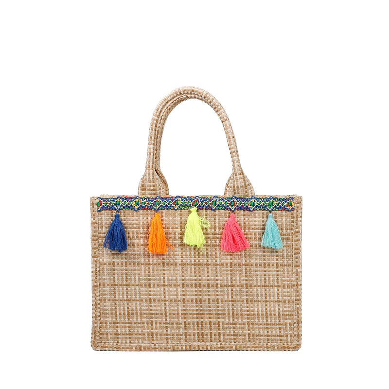 Woven Jacquard Tote Bag with Tassel Handbag