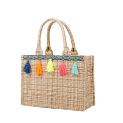 Woven Jacquard Tote Bag with Tassel Handbag