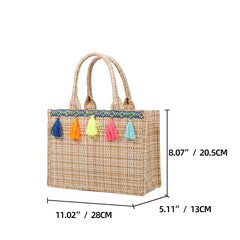 Woven Jacquard Tote Bag with Tassel Handbag