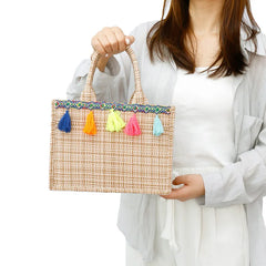 Woven Jacquard Tote Bag with Tassel Handbag