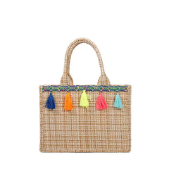 Woven Jacquard Tote Bag with Tassel Handbag