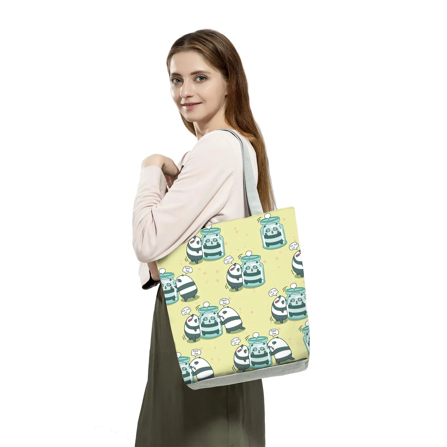 Cartoon Animal Foldable Tote Bag Women Large Capacity Shopping Shoulder Bag