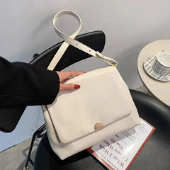 Soft Polyester PU Shoulder Bag Handbag Solid Buckle Tote Bag