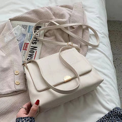 Soft Polyester PU Shoulder Bag Handbag Solid Buckle Tote Bag