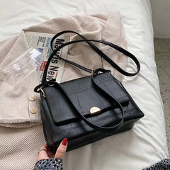 Soft Polyester PU Shoulder Bag Handbag Solid Buckle Tote Bag
