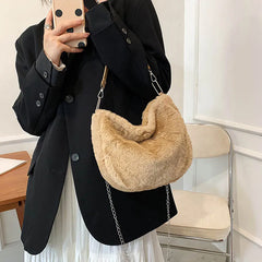 Plush Women Underarm Shoulder Bag Casual Travel Tote Shopping Pouch