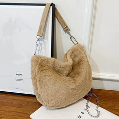 Plush Women Underarm Shoulder Bag Casual Travel Tote Shopping Pouch