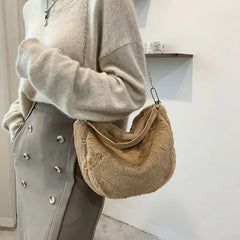 Plush Women Underarm Shoulder Bag Casual Travel Tote Shopping Pouch