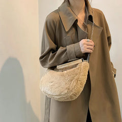 Plush Women Underarm Shoulder Bag Casual Travel Tote Shopping Pouch