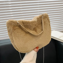 Plush Women Underarm Shoulder Bag Casual Travel Tote Shopping Pouch