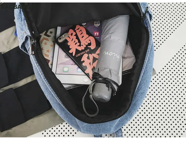 Denim Women Backpack Students Shoulder Bags Teen Girl School Bag