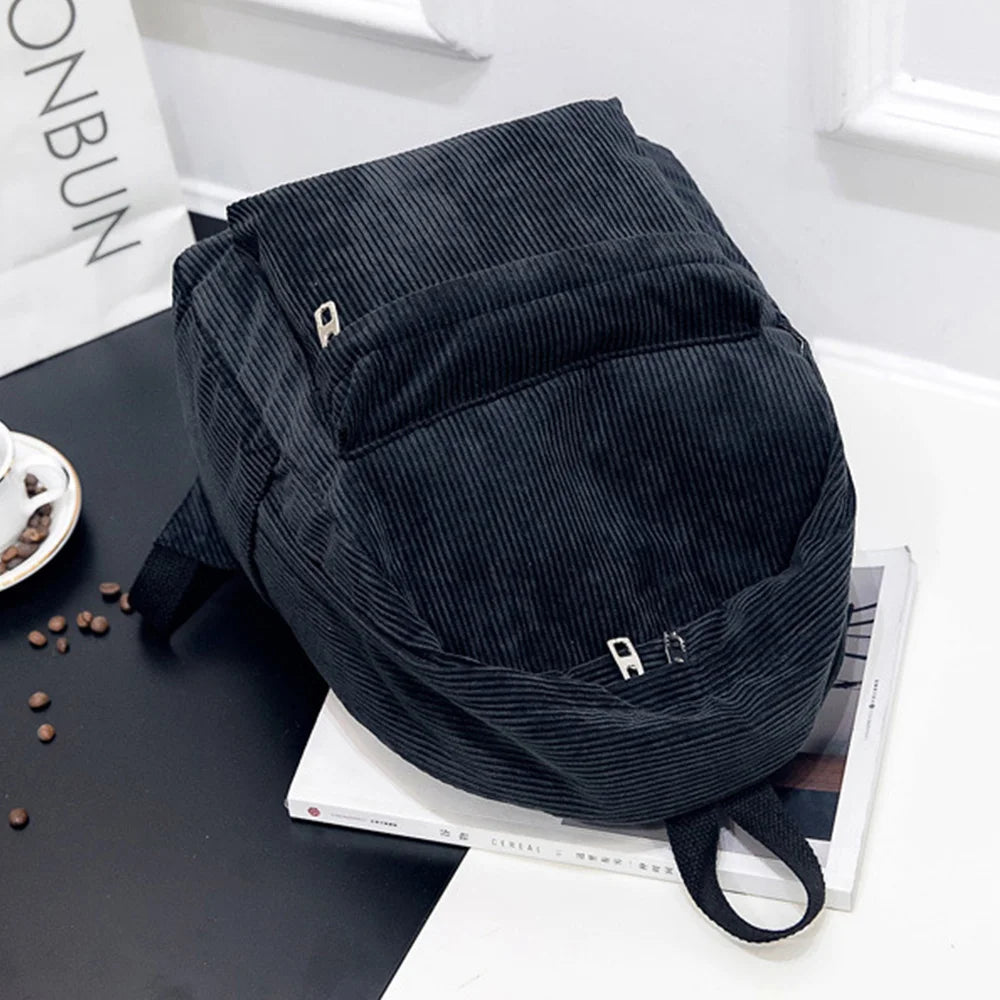 Corduroy Backpack College School Bagpack Travel Shoulder Bags