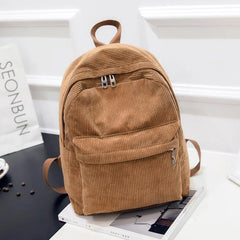 Corduroy Backpack College School Bagpack Travel Shoulder Bags