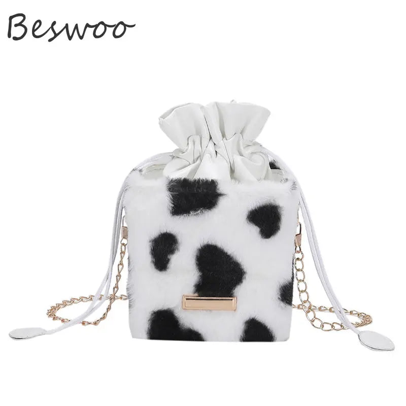 Heart Prints Messenger Chain Shoulder Bag Plush Crossbody Bags for Women