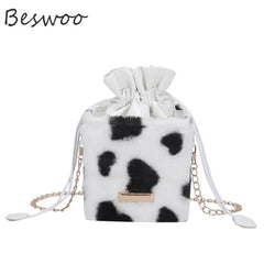 Heart Prints Messenger Chain Shoulder Bag Plush Crossbody Bags for Women