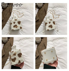 Heart Prints Messenger Chain Shoulder Bag Plush Crossbody Bags for Women