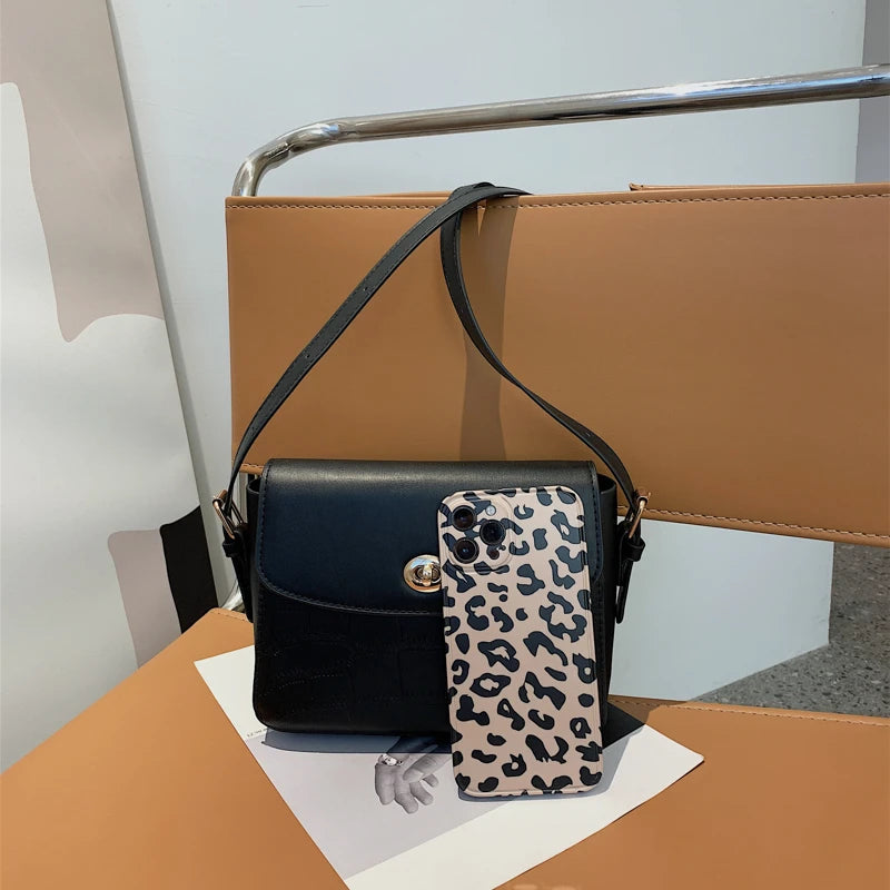 Women's Shoulder Bag PU Leather Female Bag Hardware Lock Flip