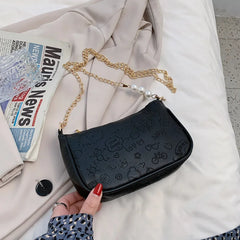 PU Leather Underarm Bag Print Handbag Zipper Small Square Bag