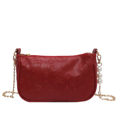 PU Leather Underarm Bag Print Handbag Zipper Small Square Bag