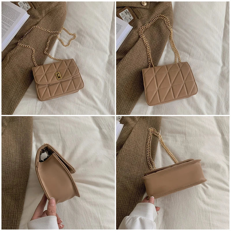 Women's Small Shoulder Bag with Chain Strap PU Leather Crossbody Brown