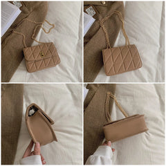 Women's Small Shoulder Bag with Chain Strap PU Leather Crossbody Brown