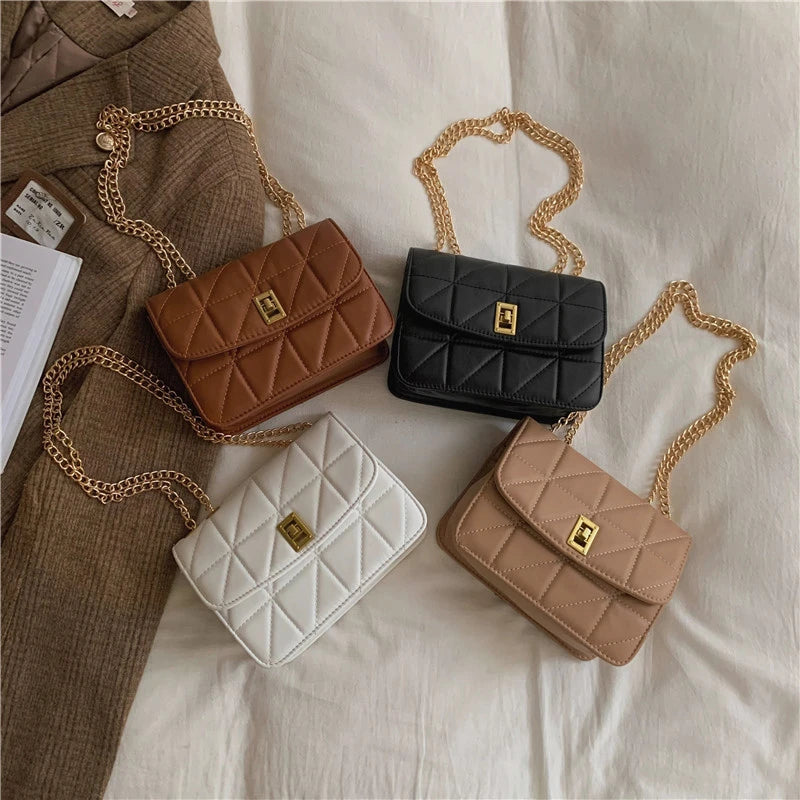 Women's Small Shoulder Bag with Chain Strap PU Leather Crossbody Brown