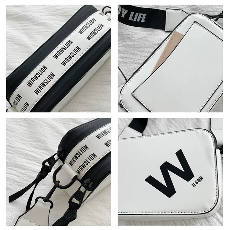 Patent Leather Shoulder Bag Wide Strap Double Zippers Small Square Bag