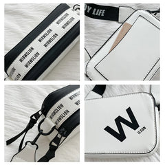 Patent Leather Shoulder Bag Wide Strap Double Zippers Small Square Bag