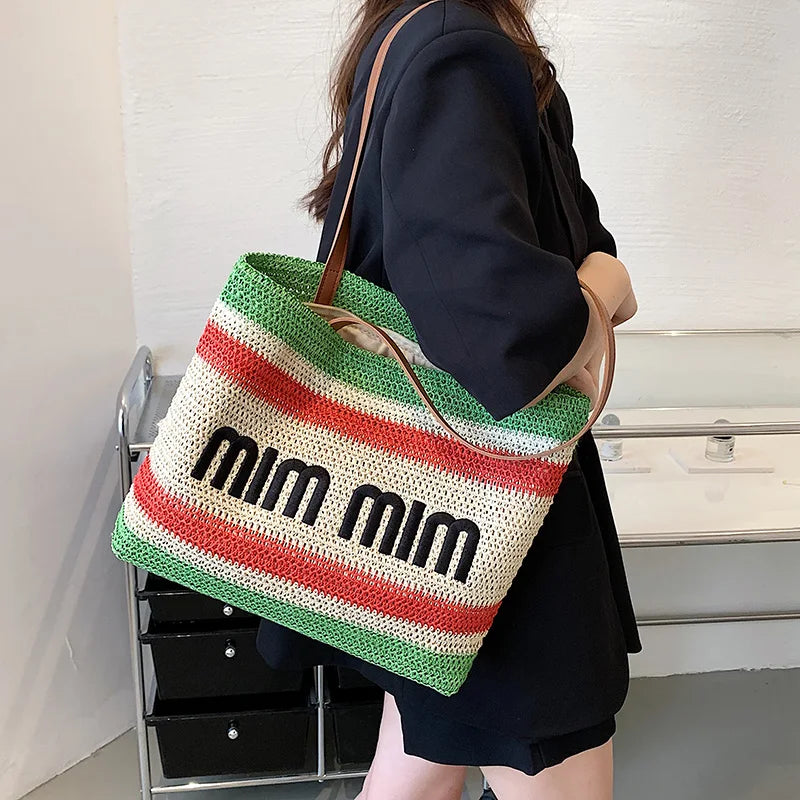 Bohemia Handbags Women Hand-weave Tote Bag Letter Print