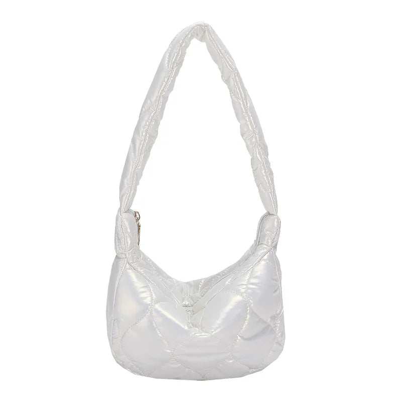 Pink Puffy Quilted Shoulder Bag for Women Winter