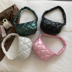 Pink Puffy Quilted Shoulder Bag for Women Winter